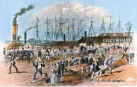 A bustling scene at Queen’s Wharf, 1853